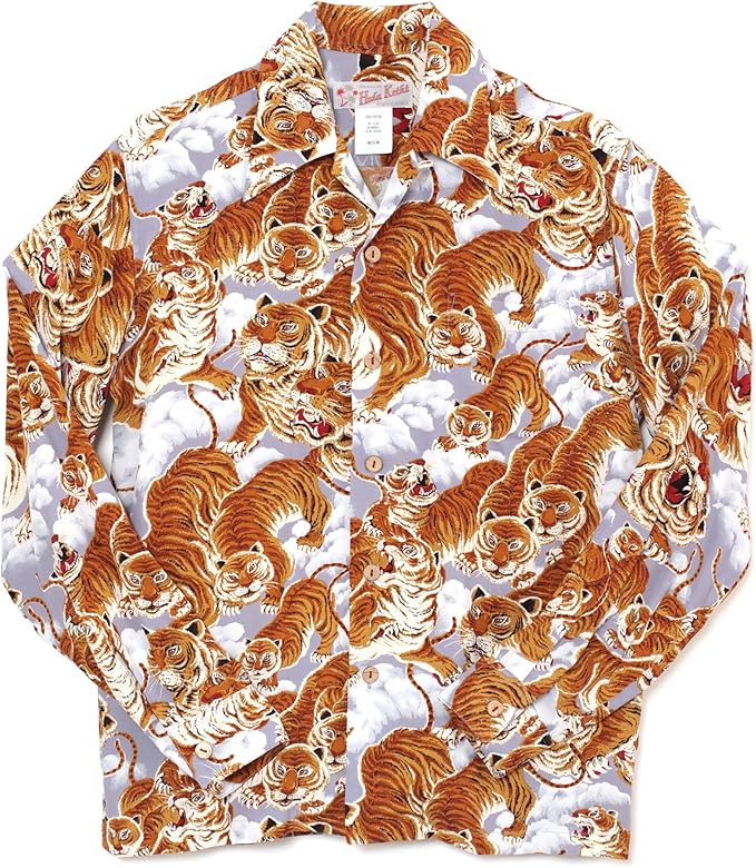 フラケイキ アロハシャツ長袖【LONG SLEEVE 100 tigers 3 / 百虎3 】 HK-19011L /GRAY