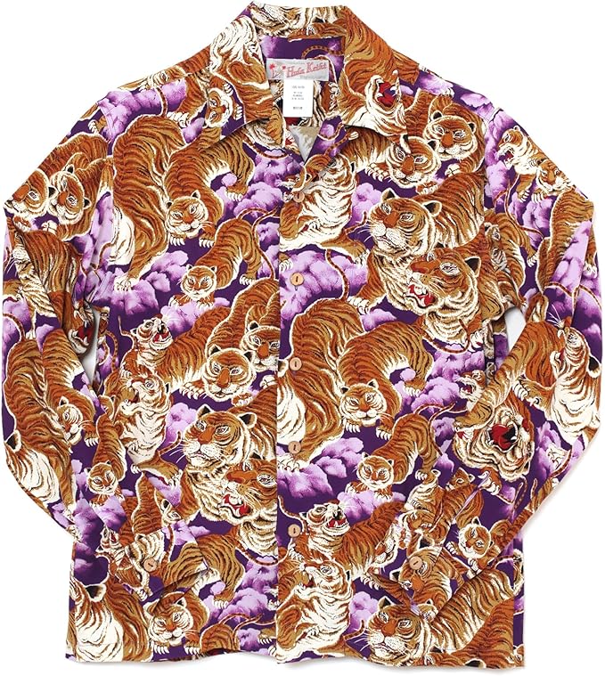フラケイキ アロハシャツ長袖【LONG SLEEVE 100 tigers 3 / 百虎3 】 HK-19011L /PURPLE