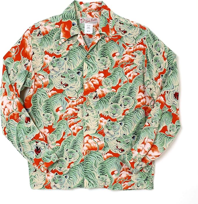 フラケイキ アロハシャツ長袖【LONG SLEEVE 100 tigers 3 / 百虎3 】 HK-19011L /RED