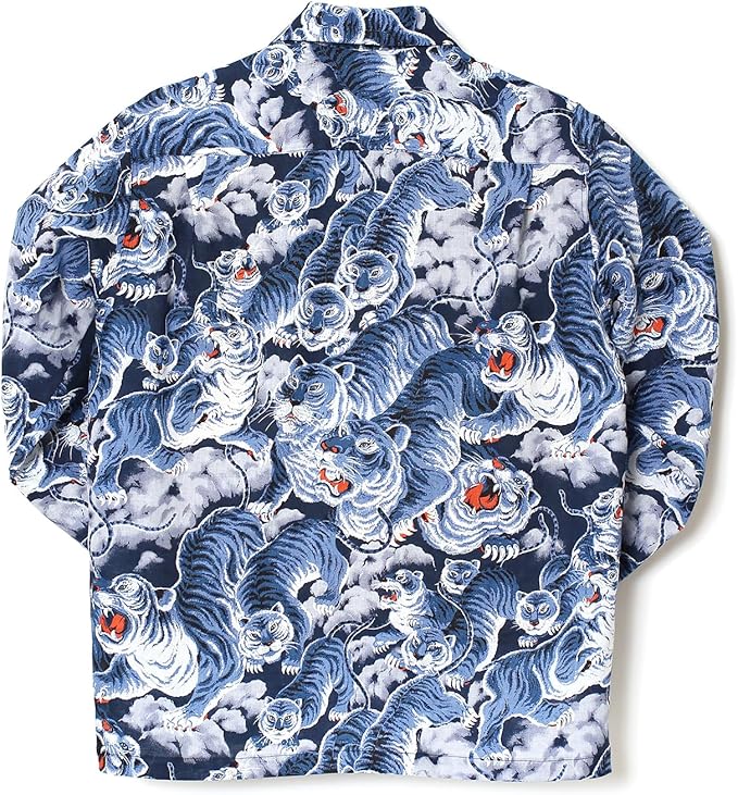 フラケイキ アロハシャツ長袖【LONG SLEEVE Hyaku-tora 2 ヒャク虎2 】 HK-19007L /NAVY