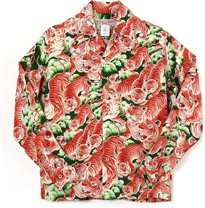 フラケイキ アロハシャツ長袖【LONG SLEEVE 100 tigers 3 / 百虎3 】 HK-19011L /GREEN
