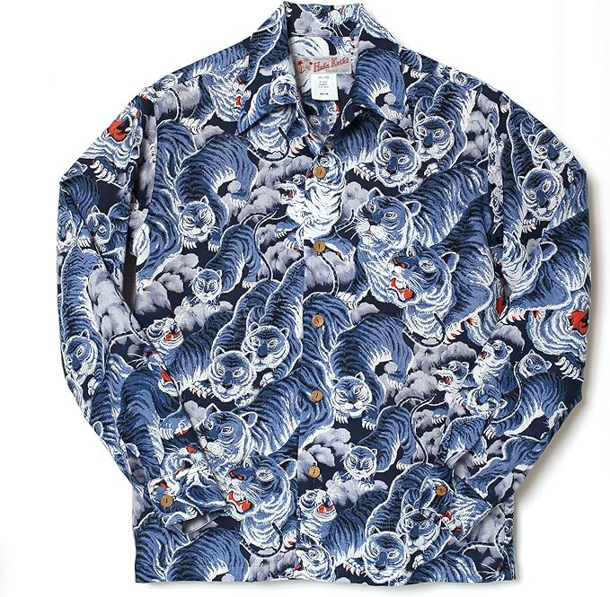 フラケイキ アロハシャツ長袖【LONG SLEEVE Hyaku-tora 2 ヒャク虎2 】 HK-19007L /NAVY