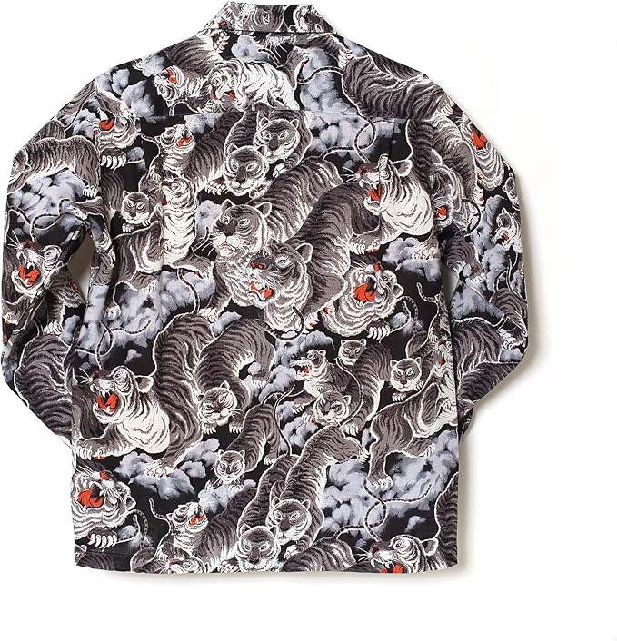 フラケイキ アロハシャツ長袖【LONG SLEEVE Hyaku-tora 2 ヒャク虎2 】 HK-19007L /BLACK