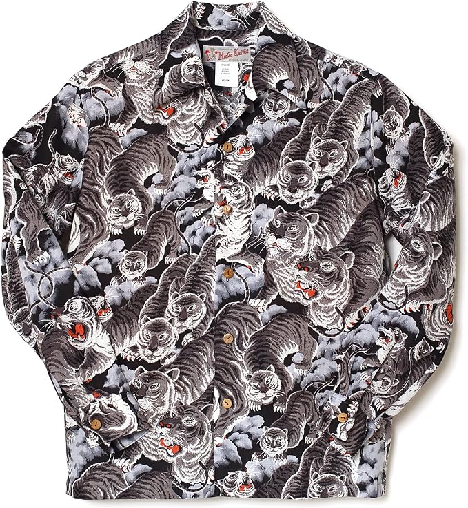 フラケイキ アロハシャツ長袖【LONG SLEEVE Hyaku-tora 2 ヒャク虎2 】 HK-19007L /BLACK