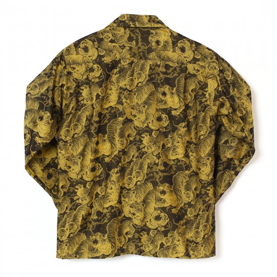 フラケイキ アロハシャツ長袖【LONG SLEEVE Hundred tigers darkness Jacquard 百虎 闇 ジャガード 】 HK-19009L /YELLOW