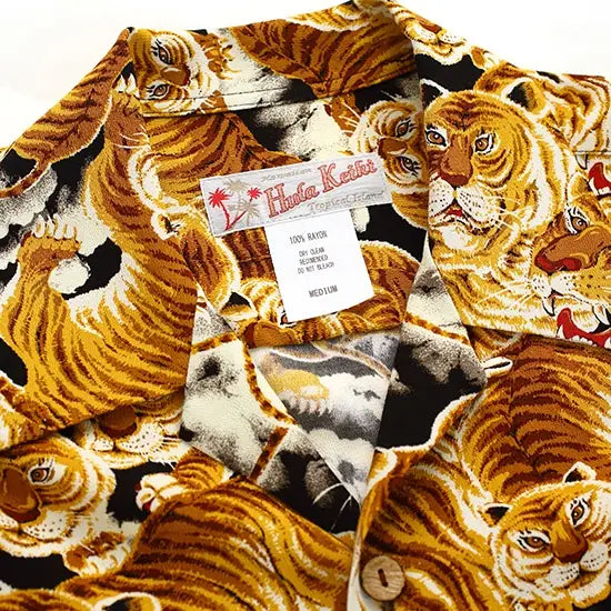 フラケイキ アロハシャツ長袖【LONG SLEEVE 100 tigers 3 / 百虎３ 】 HK-19011L /B.GOLD