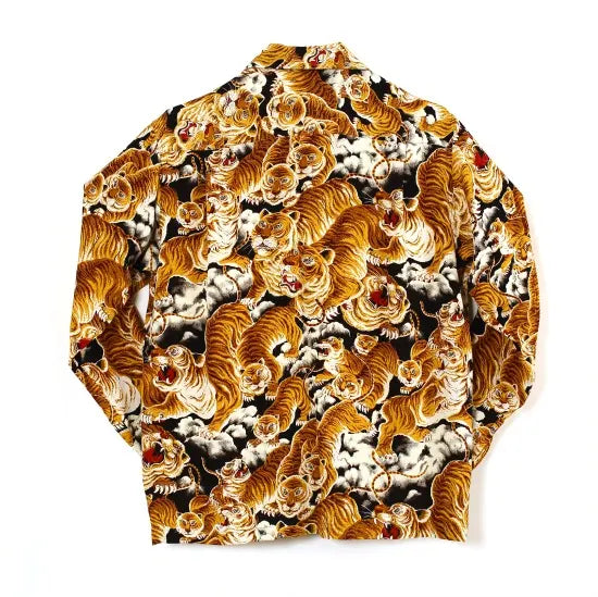 フラケイキ アロハシャツ長袖【LONG SLEEVE 100 tigers 3 / 百虎３ 】 HK-19011L /B.GOLD