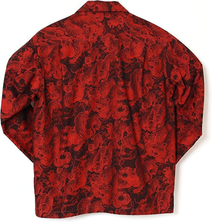 フラケイキ アロハシャツ長袖【LONG SLEEVE Hundred tigers darkness Jacquard 百虎 闇 ジャガード 】 HK-19009L /RED