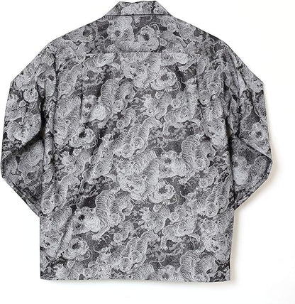 フラケイキ アロハシャツ長袖【LONG SLEEVE Hundred tigers extreme Jacquard 百虎 極 ジャガード 】 HK-19010L /SILVER