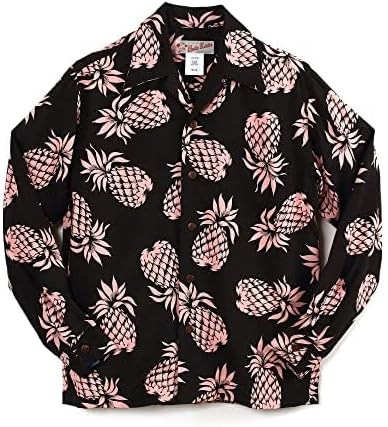 フラケイキ アロハシャツ長袖【LONG SLEEVEパイナップル/PINEAPPLE 】 HK-19012L /BLACKxPINK