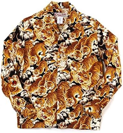 フラケイキ アロハシャツ長袖【LONG SLEEVE 100 tigers 3 / 百虎３ 】 HK-19011L /B.GOLD