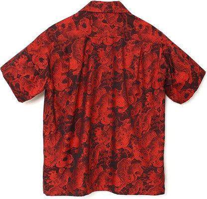 フラケイキ アロハシャツ【百虎闇 ジャガード Hundred tigers darkness Jacquard】 HK-19009 / RED