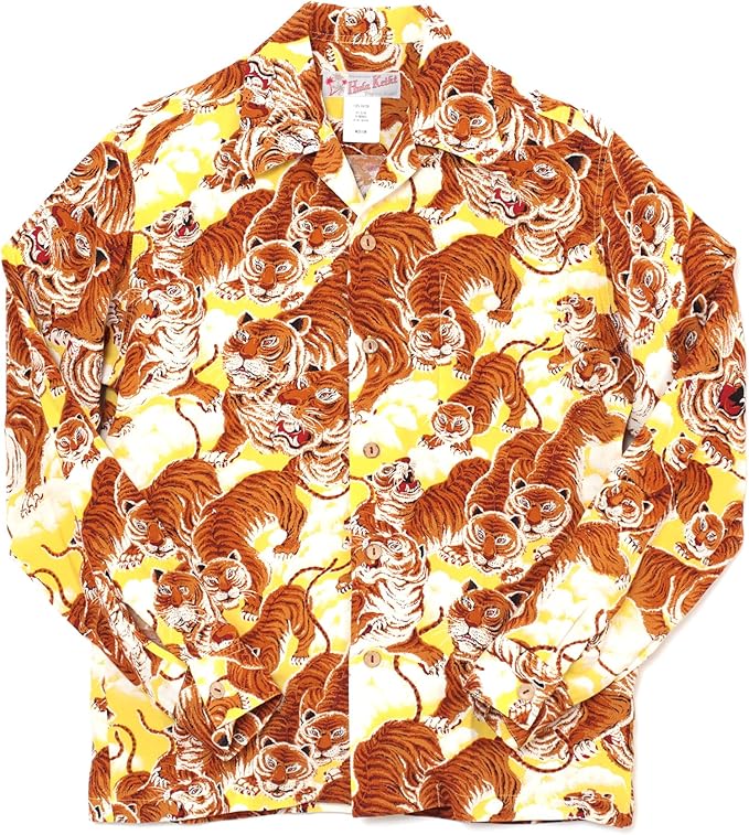 フラケイキ アロハシャツ長袖【LONG SLEEVE 100 tigers 3 / 百虎３ 】 HK-19011L /YELLOW